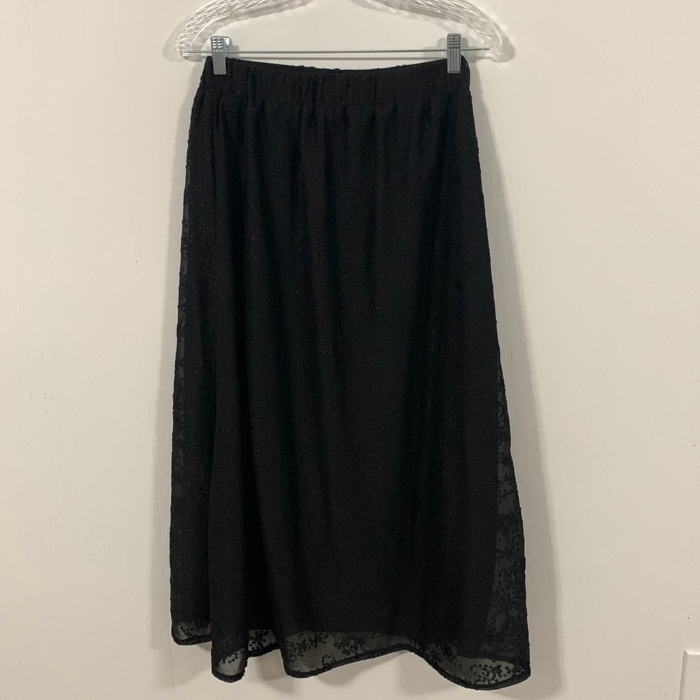 Meys Black lined skirt with embroidery, made in Turkey, Sz S-M see measurements - Picture 1 of 5